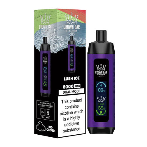 Al Fakher Crown Bar 8000 Lush Ice disposable vape with LCD Screen Dual Mode, juicy watermelon with an icy finish
