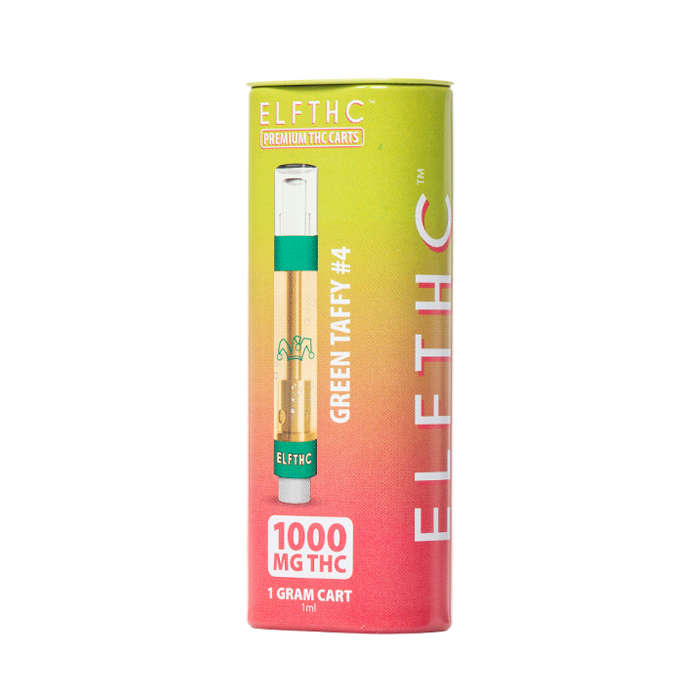 ELF THC Cartridge 1G Green Taffy#4 flavor with a deliciously sweet taffy and fruity profile.