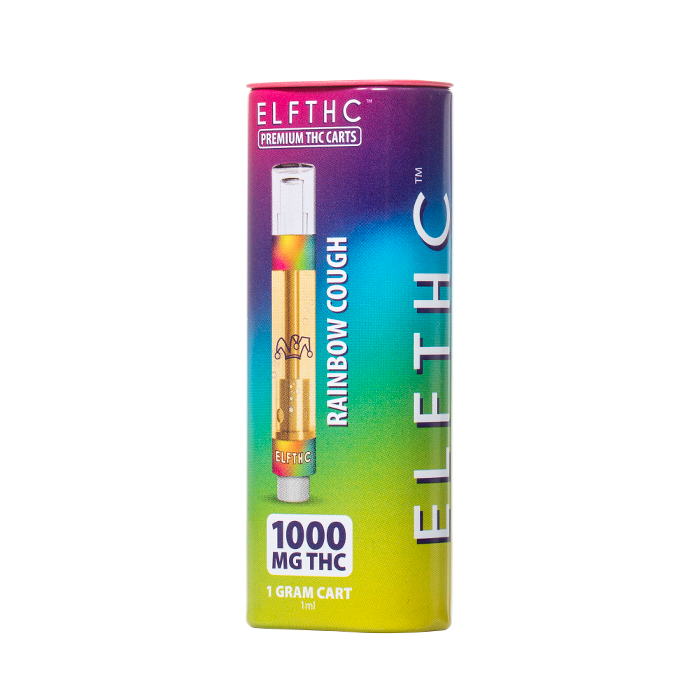 ELF THC Cartridge 1G Rainbow Cough flavor with a vibrant mix of fruity flavors and a smooth finish.