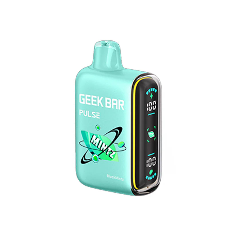 Geek Bar Pulse 15000 Blackmintz disposable vape offering bold dark mint flavor, providing a smooth and crisp vaping experience.