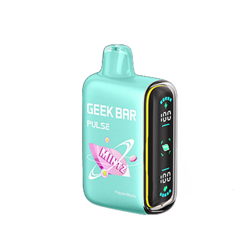 Geek Bar Pulse 15000 Peppermintz disposable vape delivering classic peppermint flavor, ideal for a refreshing and cool vaping experience.