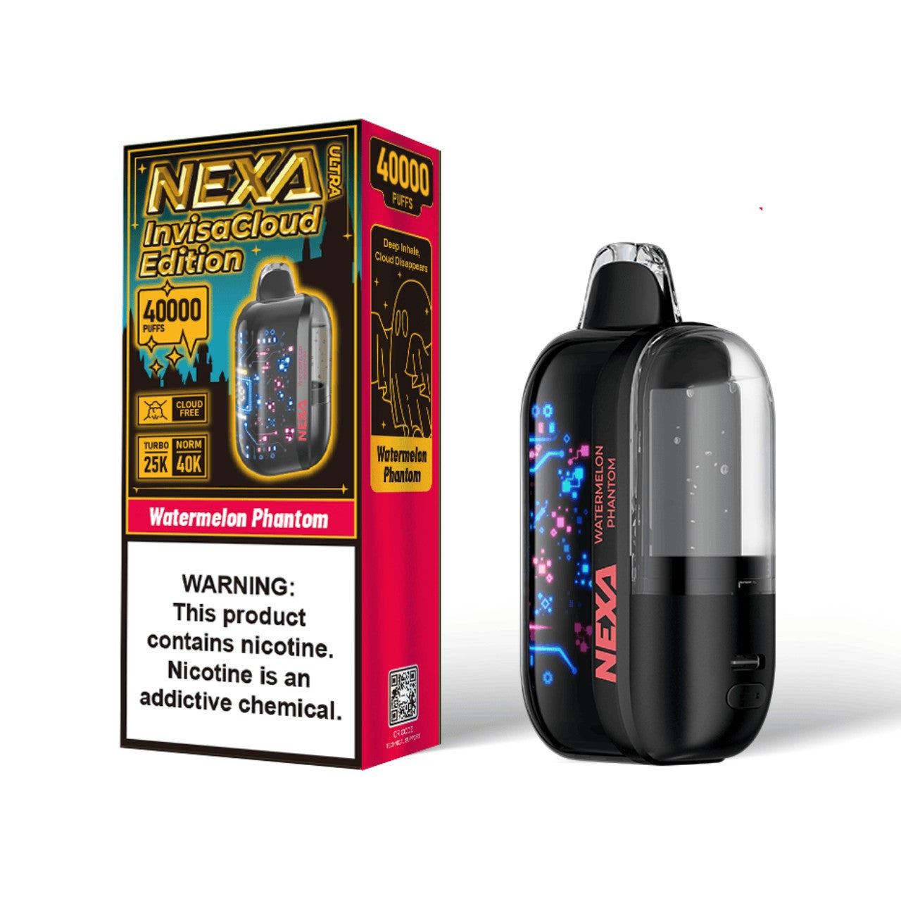 NEXA Ultra 50000 Disposable Vape Watermelon Phantom (Invisacloud Edition) flavor with juicy watermelon and an airy, ghostly vapor finish.