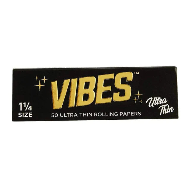 Single pack of Vibes 1 1/4 Ultra Thin Rolling Papers, ideal for smooth, slow-burning sessions and pure taste.
