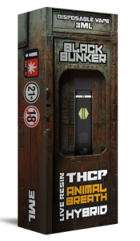 Black Bunker THC-P Disposable 3ML Animal Breath flavor with earthy, pungent notes for a relaxing and calming effect.