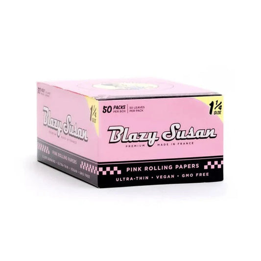 Blazy Susan 1 1/4 Rolling Papers 50ct Box made from ultra-thin pink vegan paper for a clean, smooth burn and premium rolling experience.