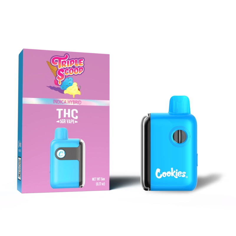 Cookies THC-A Disposable 5G Triple Scoop (Indica) flavor with sweet dessert-like creaminess for a smooth and relaxing high.