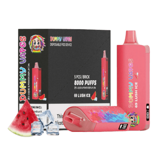 Dummy Vapes 8000 69 Lush Ice with icy watermelon, perfect for summer refreshment.
