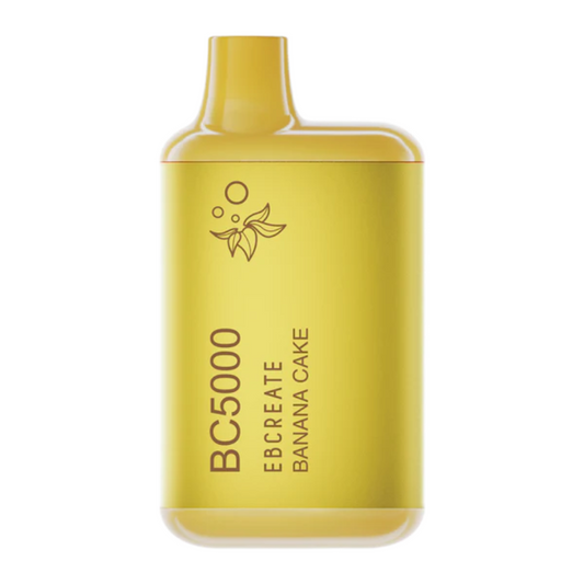 EB Create BC5000 Thermal Edition Disposable Vape Banana Cake flavor featuring ripe bananas blended with sweet cake batter for a comforting dessert vape.