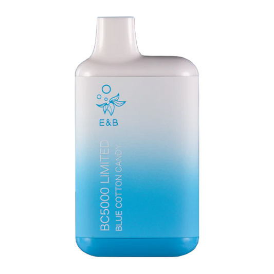 Elf Bar BC5000 Disposable Vape Blue Cotton Candy flavor delivering smooth vapor and authentic taste.
