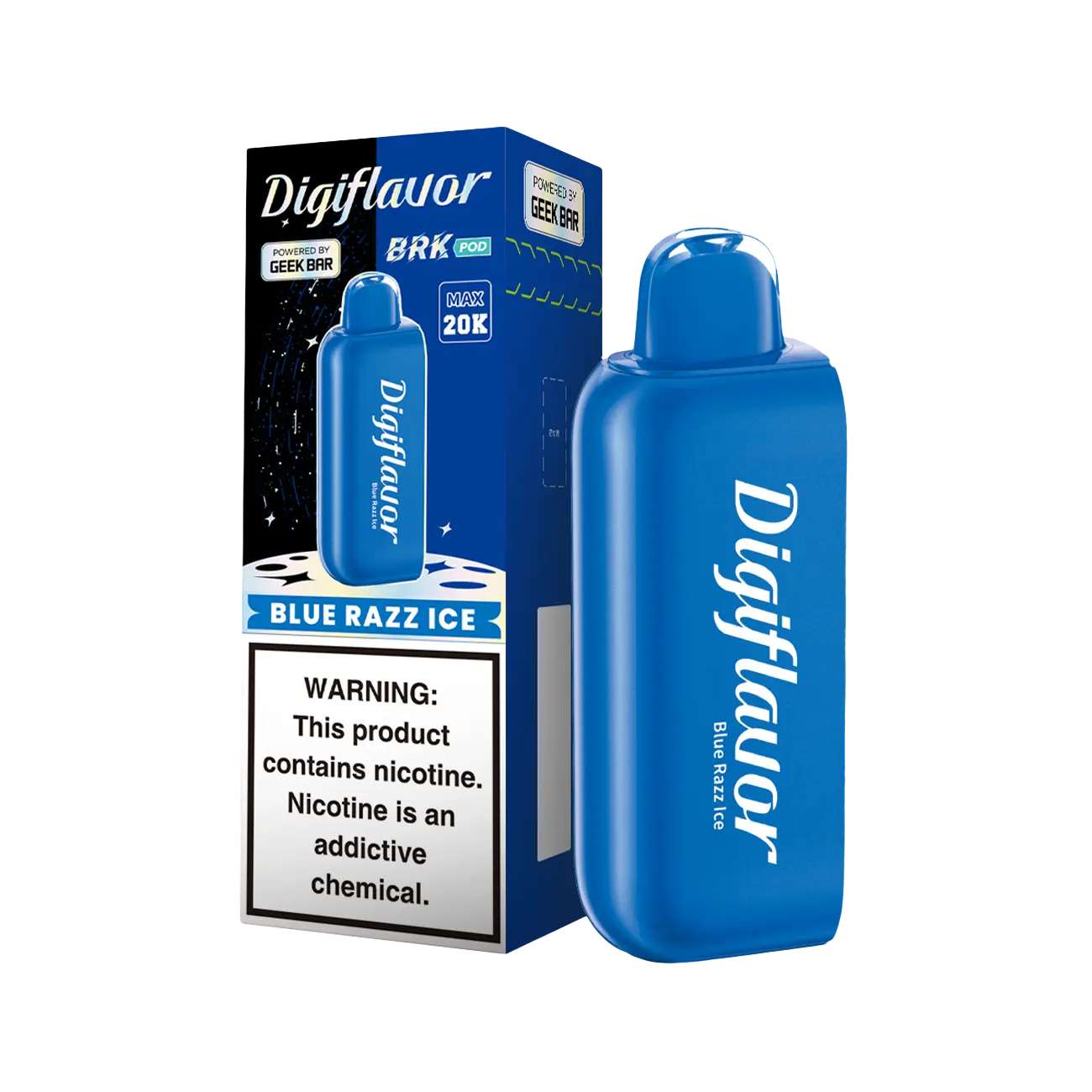 Geek Bar Digiflavor BRK 20000 Disposable Pod Blue Razz Ice flavor with tangy blue raspberry and a smooth icy finish.