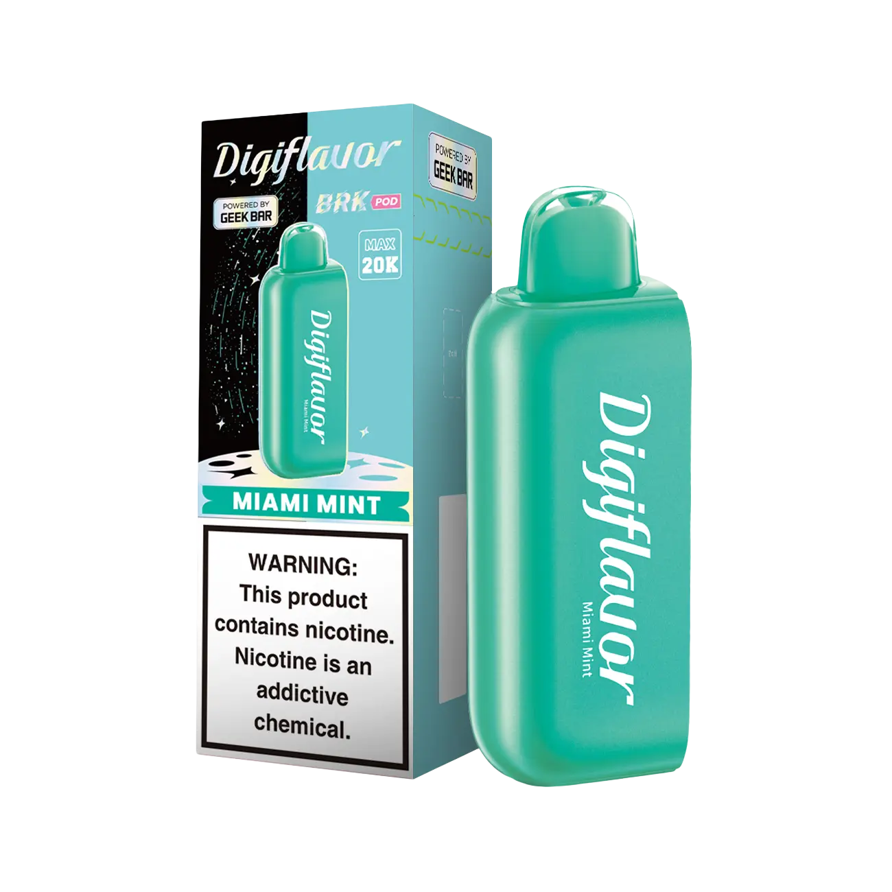 Geek Bar Digiflavor BRK 20000 Disposable Pod Miami Mint flavor with tropical cool mint for a crisp and refreshing vape.