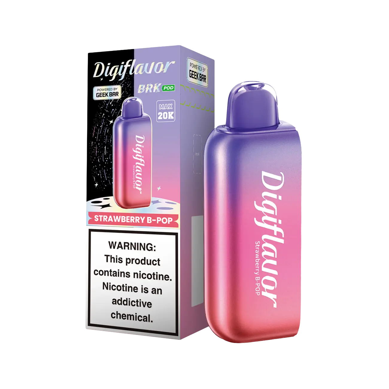 Geek Bar Digiflavor BRK 20000 Disposable Pod Strawberry B-Pop flavor with sweet strawberry candy and soda fizz.