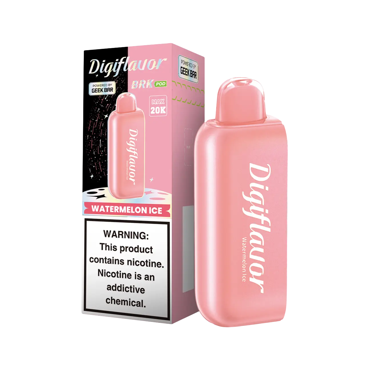 Geek Bar Digiflavor BRK 20000 Disposable Pod Watermelon Ice flavor with juicy watermelon and a smooth menthol chill.