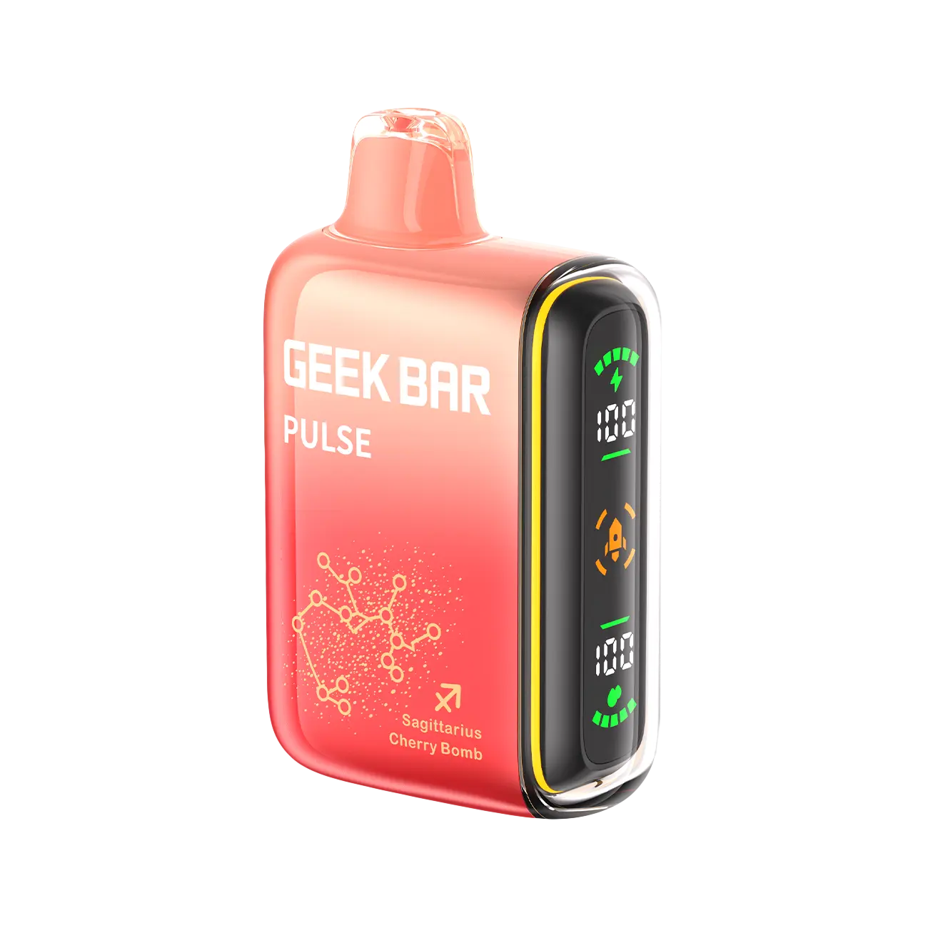 Geek Bar Pulse 15000 Cherry Bomb (Sagittarius Edition) disposable vape featuring explosive cherry flavor perfect for Sagittarius zodiac enthusiasts.