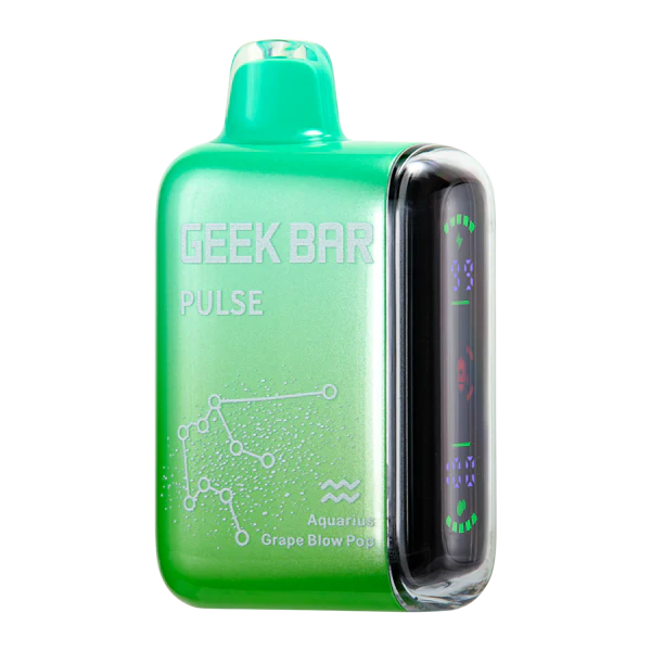 Geek Bar Pulse 15000 Grape Blow Pop (Aquarius Edition) disposable vape delivering a sweet grape candy flavor crafted for Aquarius zodiac enthusiasts.
