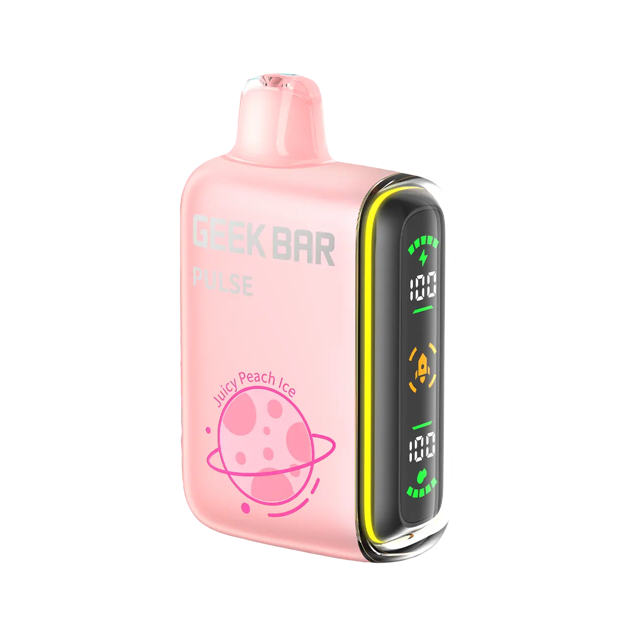 Geek Bar Pulse 15000 Juicy Peach Ice disposable vape with smooth vapor and rich flavor for a premium vaping experience.

