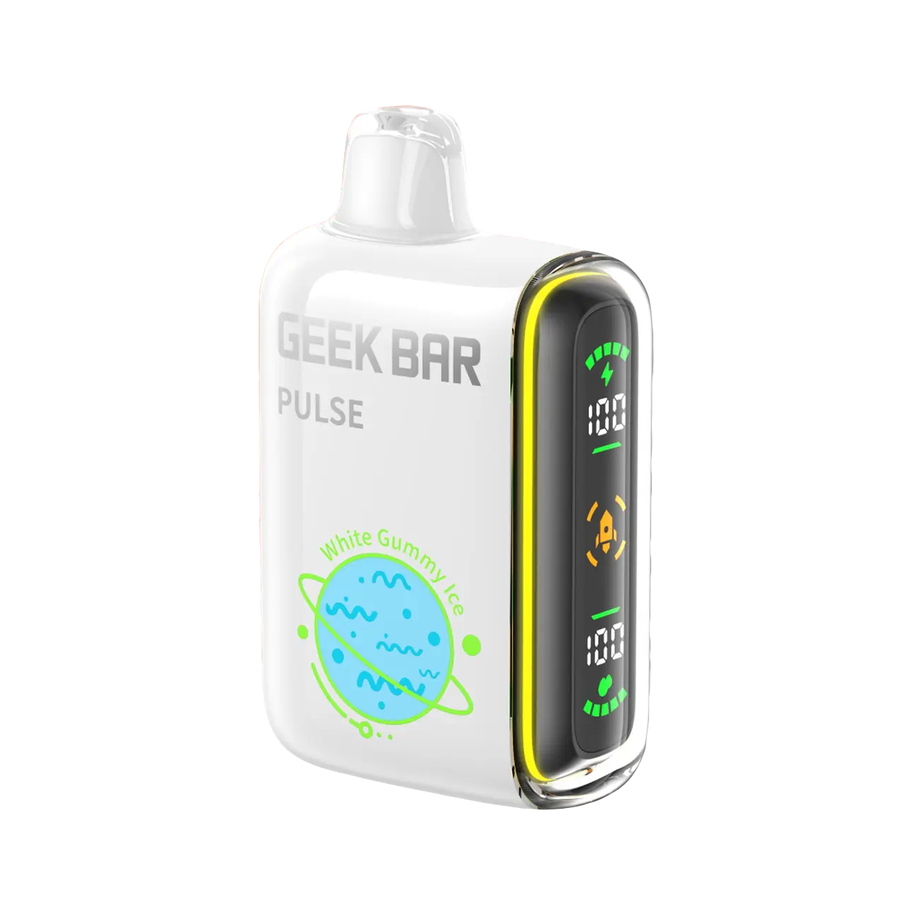 Geek Bar Pulse 15000 White Gummy Ice disposable vape with smooth vapor and rich flavor for a premium vaping experience.
