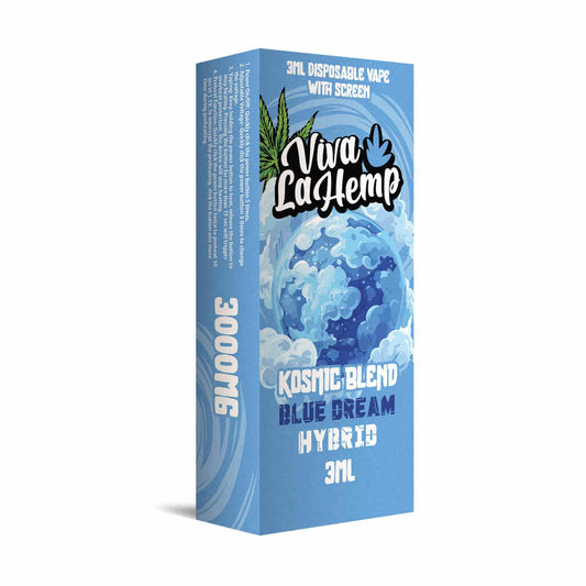 Kosmic Blend Disposable Vapes 3ML Blue Dream (Hybrid) flavor with sweet berry and earthy undertones for a balanced, uplifting experience.