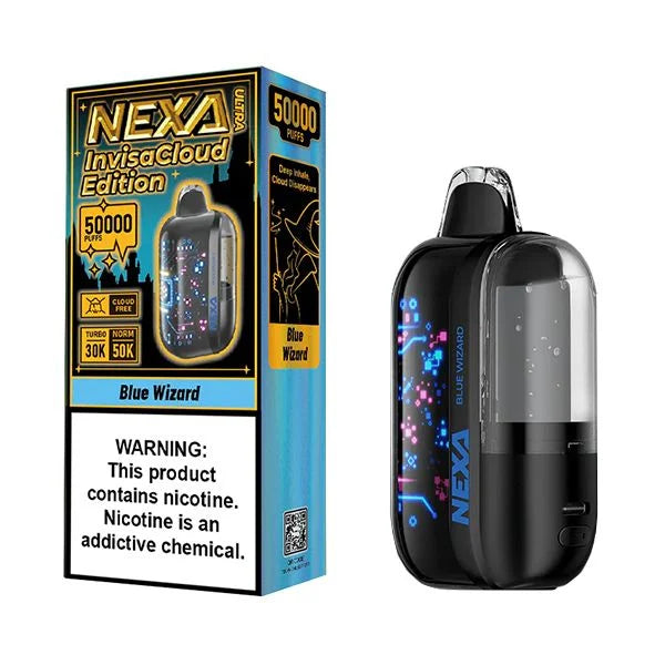NEXA Ultra 50000 Disposable Vape Blue Wizard (Invisacloud Edition) flavor with magical blue raspberry and fruity candy.