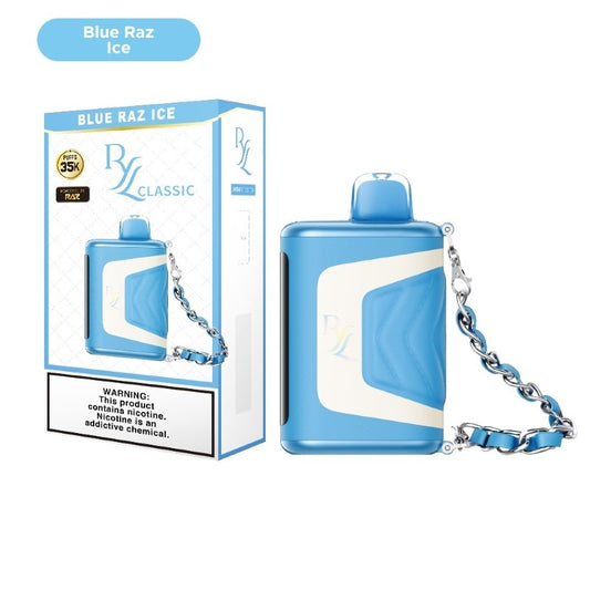 RAZ RYL Classic 35K Disposable Blue Razz Ice flavor with a sweet and tart blue raspberry combined with an icy finish.