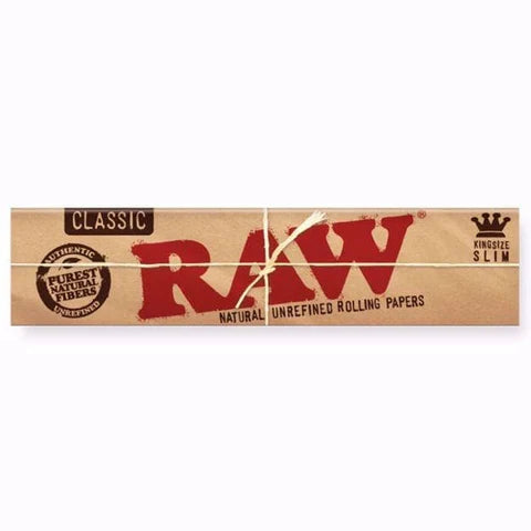 Raw Classic King Size Slim Rolling Papers Pack made with natural unrefined plant fibers for a smooth, slow-burning experience.