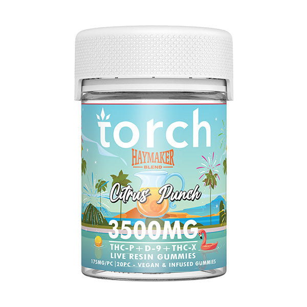 Torch Haymaker Gummies 3500mg Citrus Punch flavor with tangy citrus fruits for a zesty, invigorating experience.