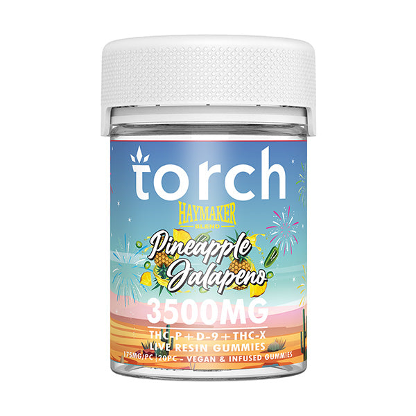 Torch Haymaker Gummies 3500mg Pineapple Jalapeno flavor with a sweet pineapple blend and spicy jalapeno for a unique kick.