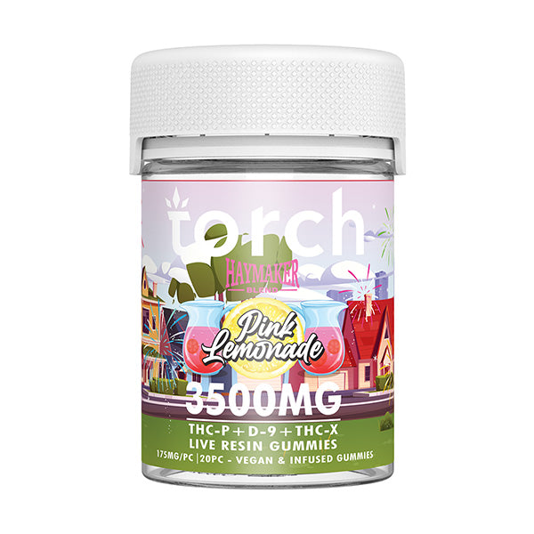 Torch Haymaker Gummies 3500mg Pink Lemonade flavor with tart, refreshing lemonade and a sweet pink citrus finish.