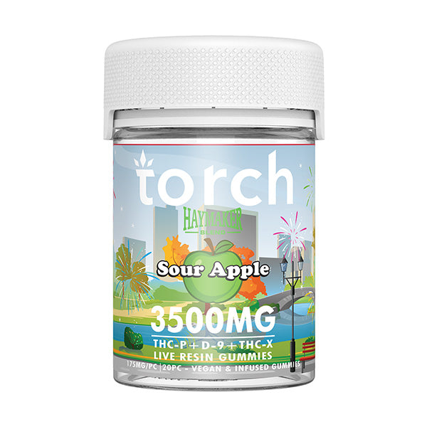 Torch Haymaker Gummies 3500mg Sour Apple flavor with tangy green apple and a mouth-puckering sour twist.