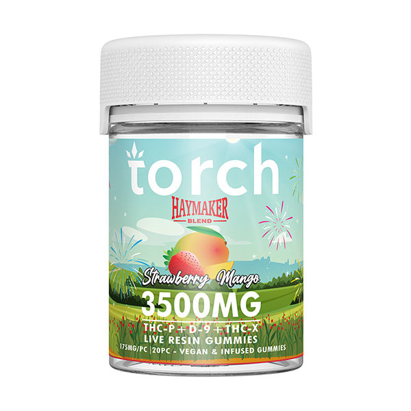 Torch Haymaker Gummies 3500mg Strawberry Mango flavor with a sweet, fruity mix of strawberry and tropical mango.