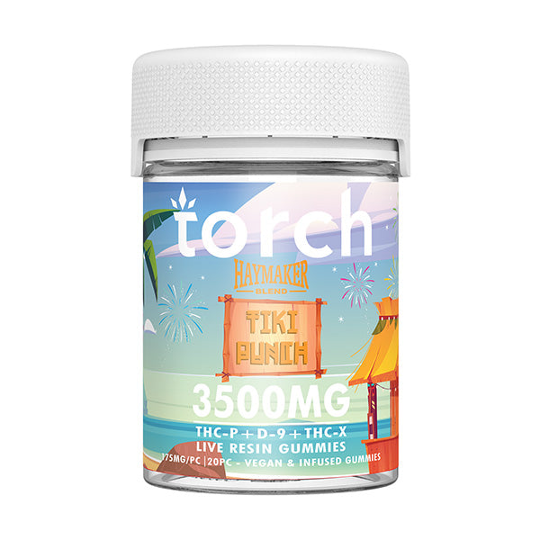 Torch Haymaker Gummies 3500mg Tiki Punch flavor with a tropical fruit punch blend for a refreshing and sweet vape.