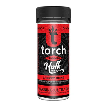 Torch Hulk Gummies 15k Cherry Bomb flavor with a bold, sweet cherry and tart finish for a fun and flavorful experience.