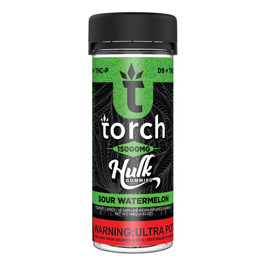 Torch Hulk Gummies 15k Sour Watermelon flavor with a delicious blend of tropical watermelon for a refreshing, sweet and sour vape.
