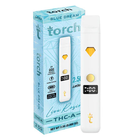 Torch Live Rosin THC-A 2.5g Blue Dream flavor with a dreamy blend of blueberries and relaxing, calming effects.