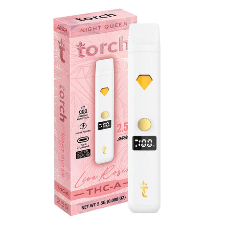 Torch Live Rosin THC-A 2.5g Night Queen flavor with relaxing, earthy, and sweet notes for a calming effect.
