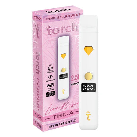 Torch Live Rosin THC-A 2.5g Pink Starburst flavor with a sweet, tangy strawberry blend.