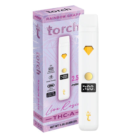 Torch Live Rosin THC-A 2.5g Rainbow Grape flavor with juicy, sweet grape flavors for a fruity punch.