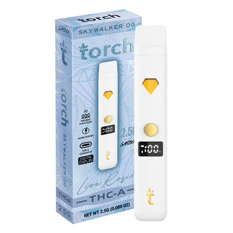 Torch Live Rosin THC-A 2.5g Skywalker OG flavor with earthy, piney, and relaxing kush notes.