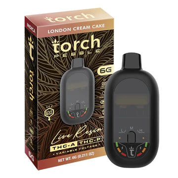 Torch Pebble Live Resin THC-A London Cream Cake (Indica) flavor with a rich, creamy cake and smooth, sweet vanilla notes.