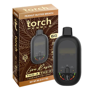 Torch Pebble Live Resin THC-A Peanut Butter Breath (Hybrid) flavor with a creamy peanut butter base and earthy, nutty finish.
