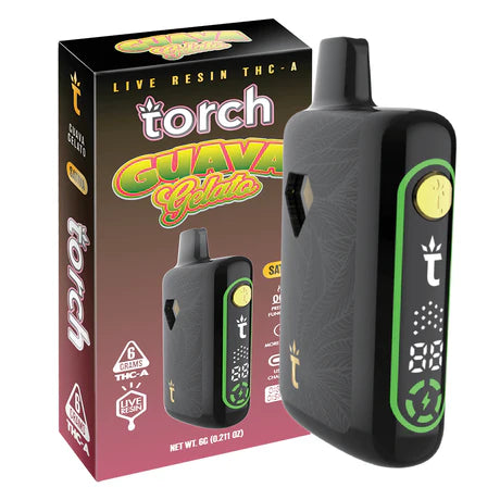 Torch Pulse Live Resin THC-A 6g Guava Gelato flavor with tropical guava and creamy gelato.