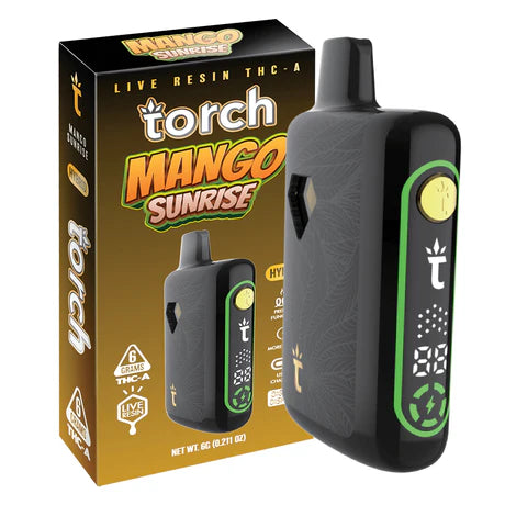 Torch Pulse Live Resin THC-A 6g Mango Sunrise flavor with ripe mango and tropical fruit notes.