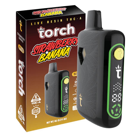 Torch Pulse Live Resin THC-A 6g Strawberry Banana flavor with sweet strawberries and creamy banana notes.