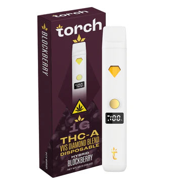 Torch THC-A VVS Diamond Blend Disposable 1g Blockberry (Hybrid) flavor with a mix of sweet berry and earthy, balanced undertones.