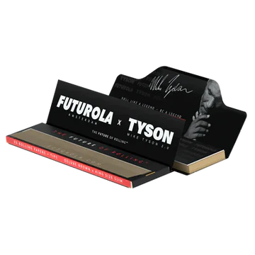 Tyson 2.0 X Futurola King Size Rolling Papers With Tips Pack offering premium rolling papers and convenient tips, endorsed by Mike Tyson.