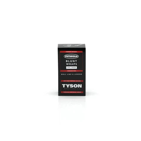 Tyson 2.0 X Futurola Toad Terpene Infused Blunt Wrap 25ct Box featuring premium terpene-infused blunt wraps endorsed by Mike Tyson.
